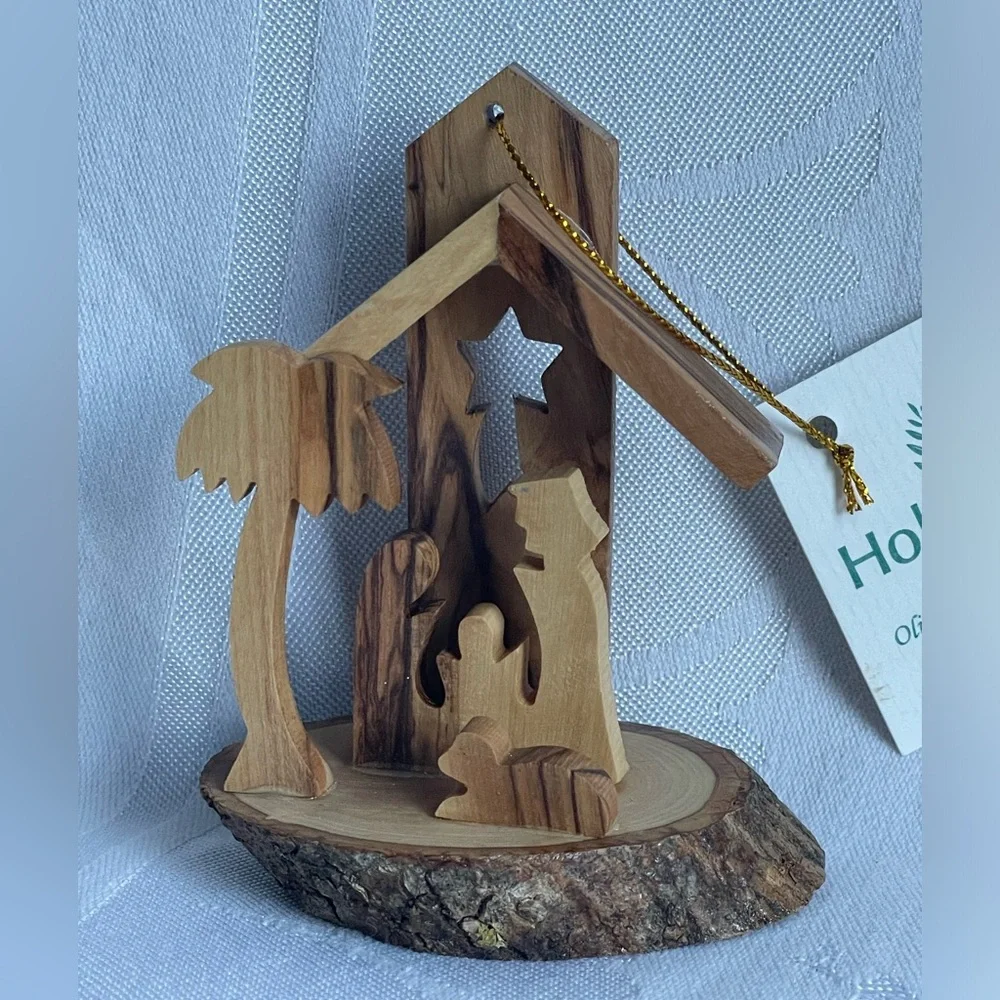 Hand Carved Olive Wood Nativity Ornament Holy Family Crèche Bethlehem Made